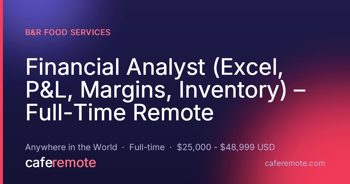 Financial Analyst (Excel, P&L, Margins, Inventory) – Full-Time Remote at B&R Food Services — remote job on CafeRemote