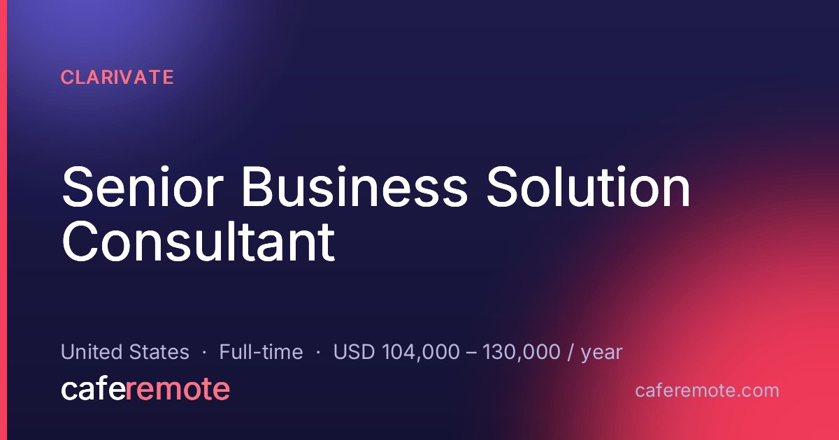 Senior Business Solution Consultant at Clarivate — remote job on CafeRemote