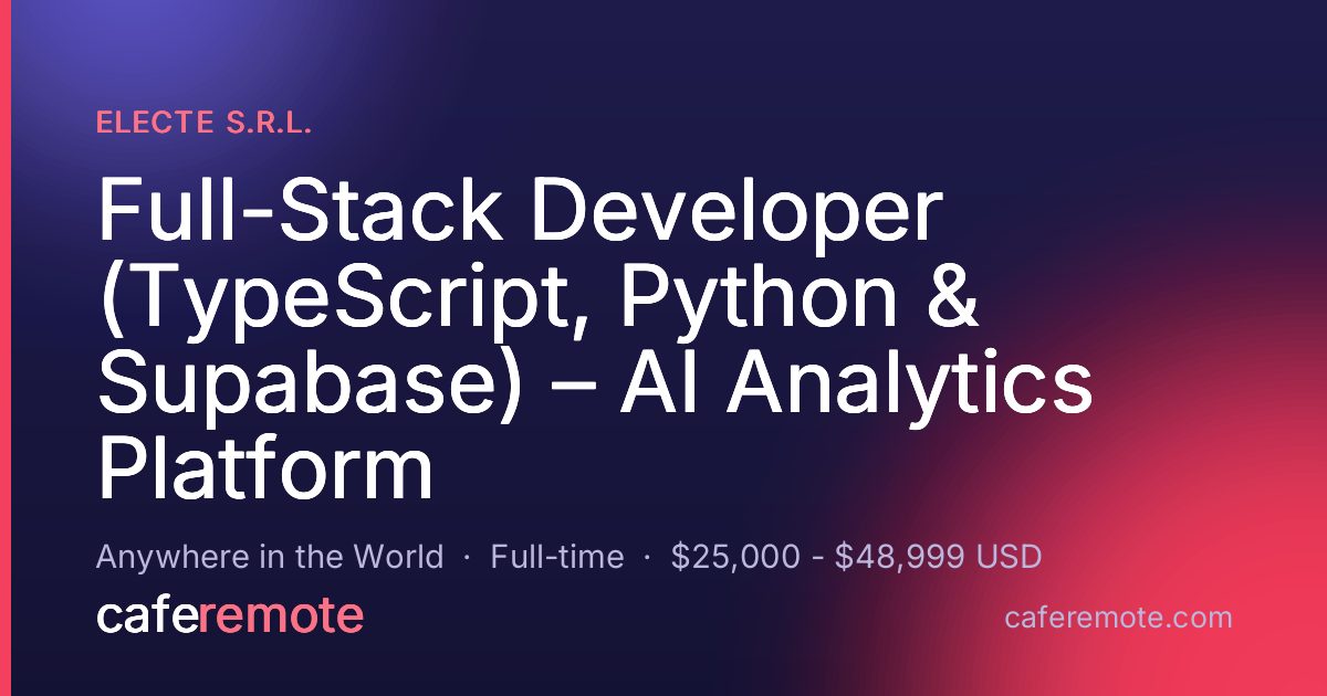 Full-Stack Developer (TypeScript, Python & Supabase) – AI Analytics Platform at ELECTE S.R.L. — remote job on CafeRemote