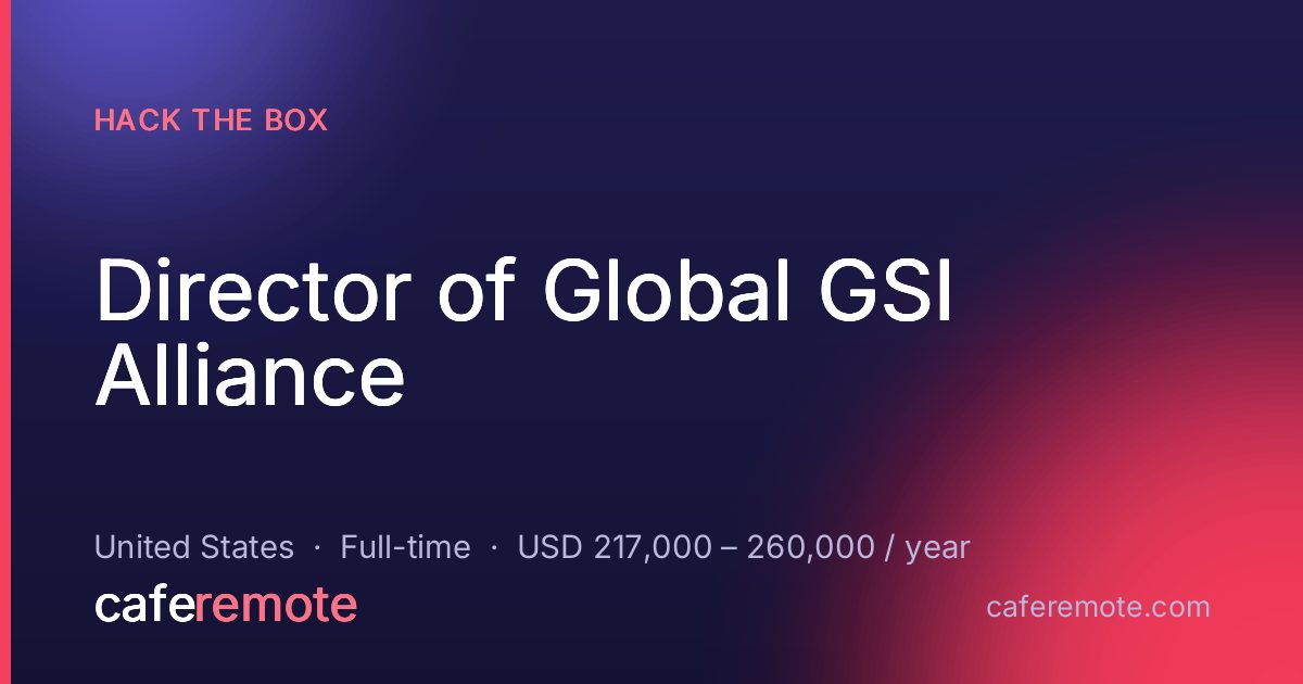 Director of Global GSI Alliance at Hack The Box — remote job on CafeRemote