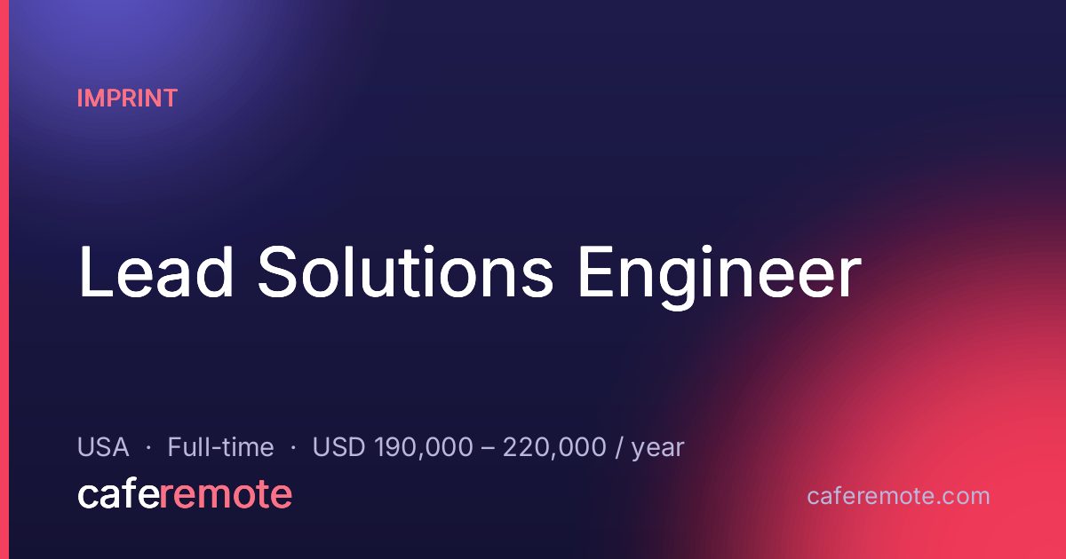 Lead Solutions Engineer at Imprint — remote job on CafeRemote