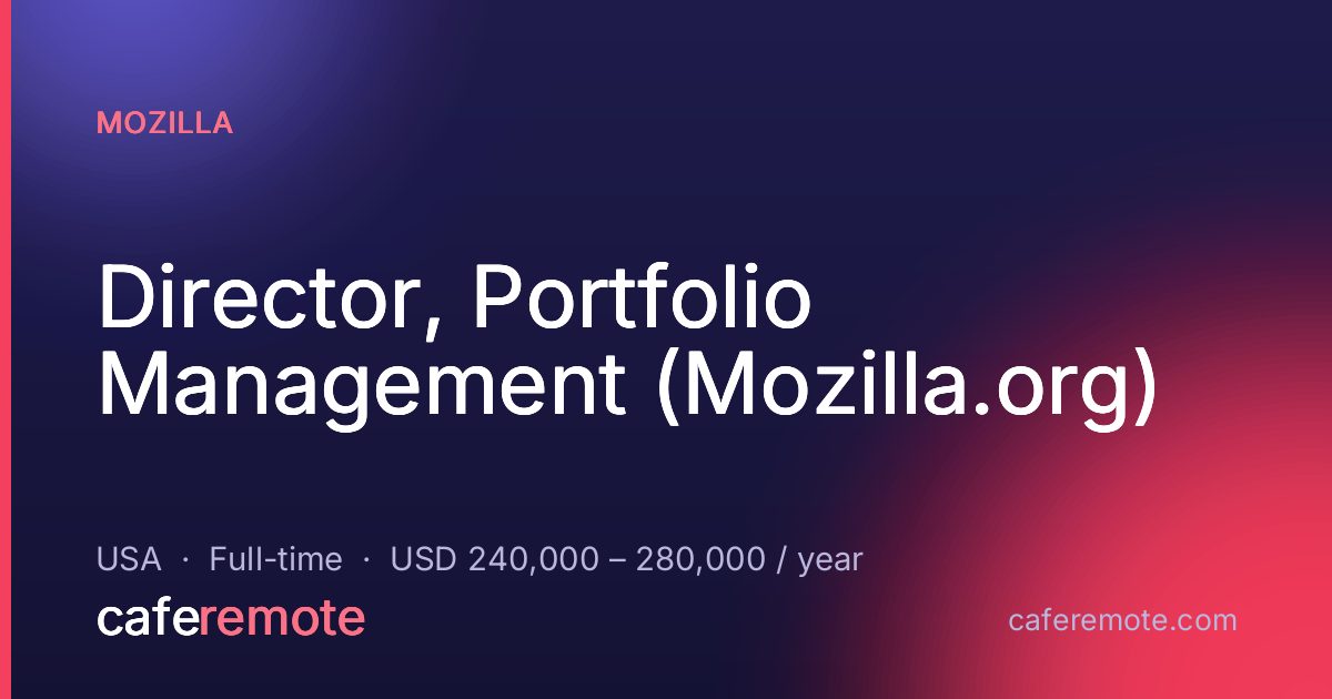 Director, Portfolio Management (Mozilla.org) at Mozilla — remote job on CafeRemote