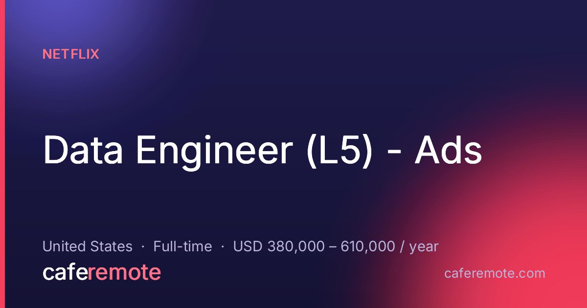 Data Engineer (L5) - Ads at Netflix — remote job on CafeRemote