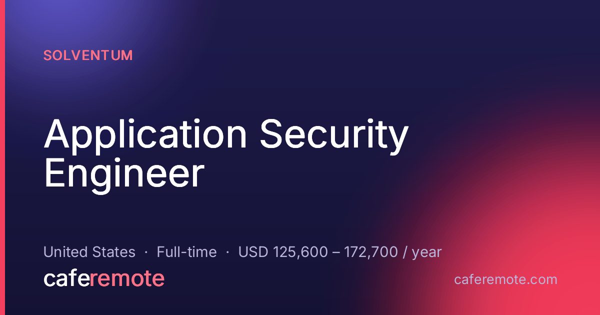 Application Security Engineer at Solventum — remote job on CafeRemote