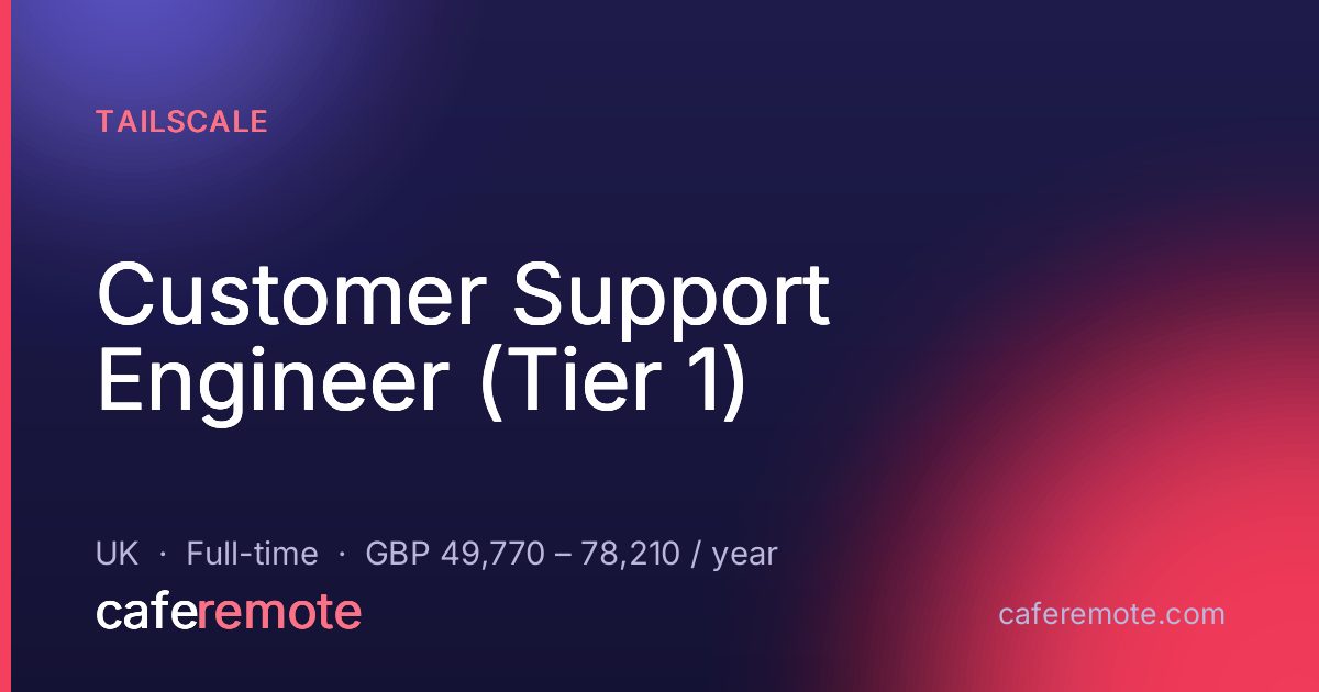 Customer Support Engineer (Tier 1) at Tailscale — remote job on CafeRemote